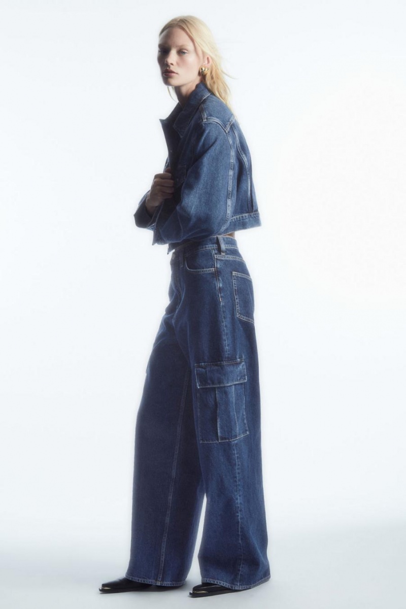COS Cropped Denim Kabát Női Kék | NVW-932684