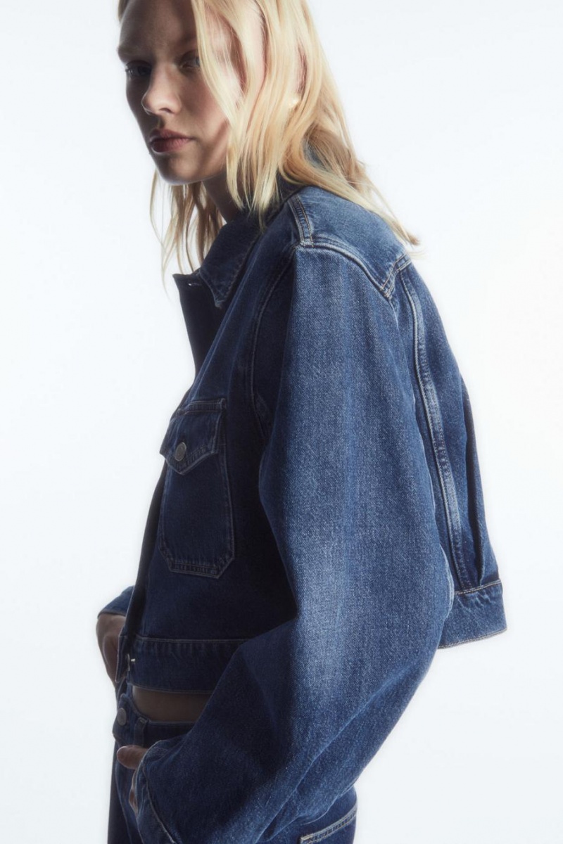COS Cropped Denim Kabát Női Kék | NVW-932684