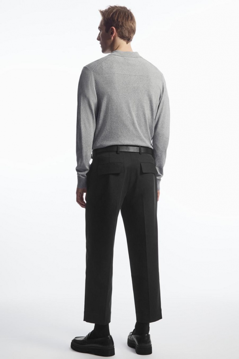 COS Cropped Egyenes-leg Twill Nadrág Férfi Fekete | BAV-206835