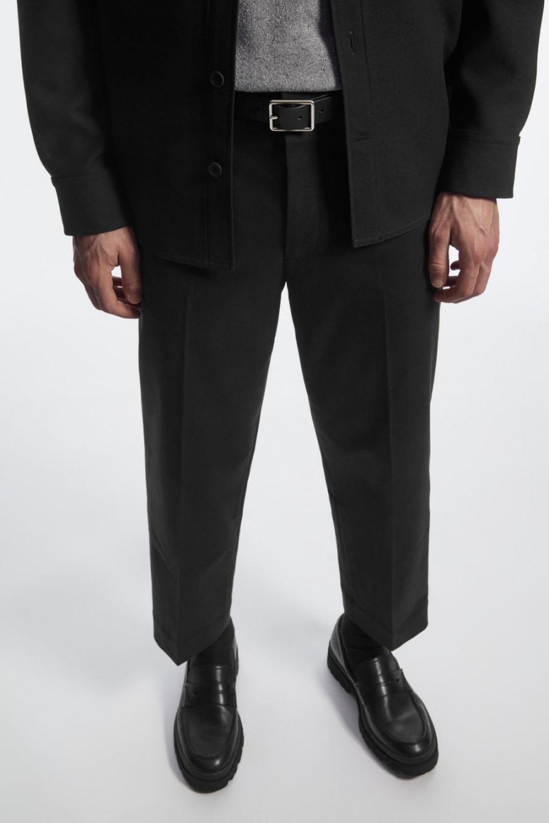 COS Cropped Egyenes-leg Twill Nadrág Férfi Fekete | BAV-206835