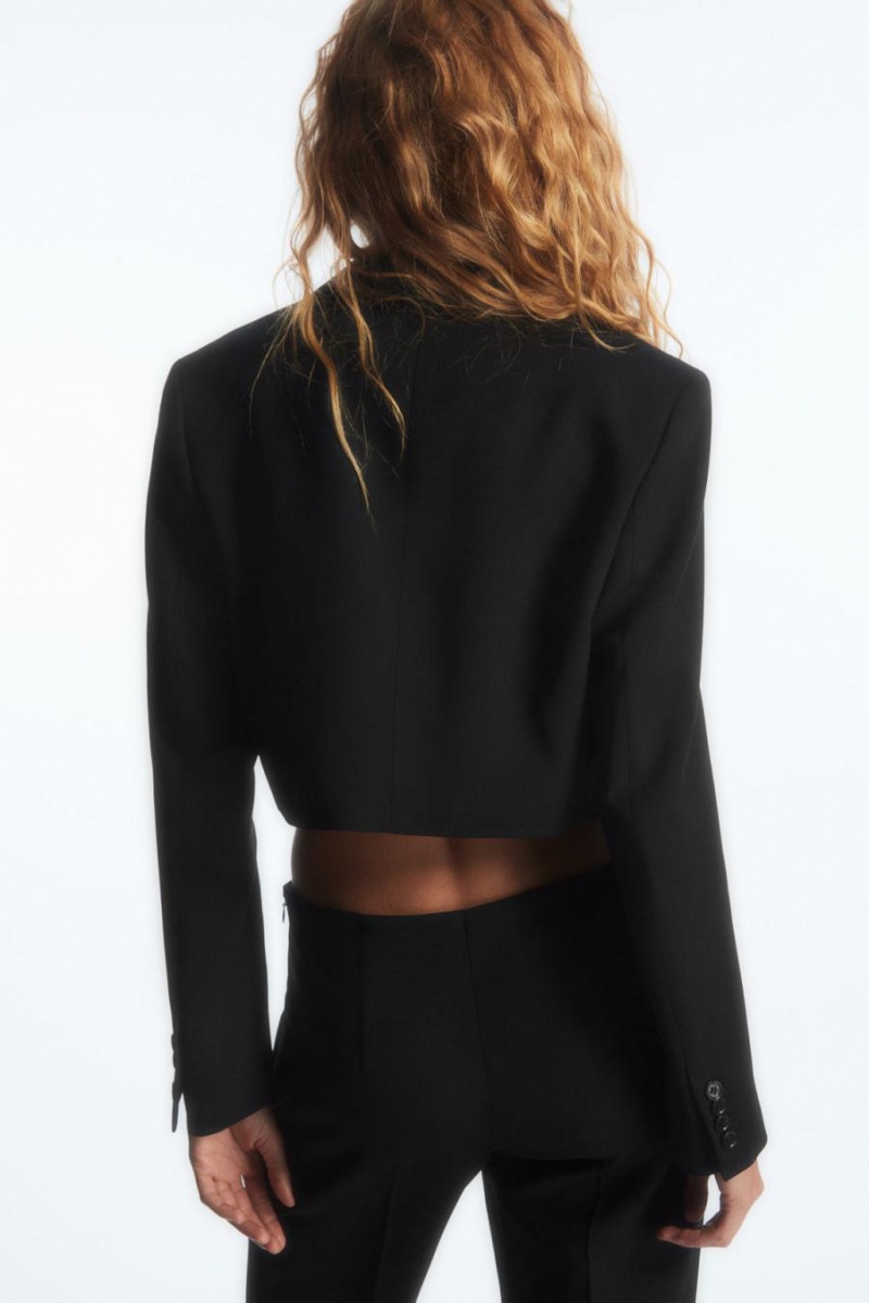 COS Cropped Gyapjú Blézer Női Fekete | OEZ-290453