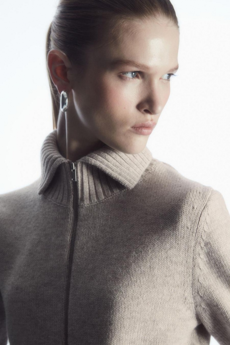 COS Cropped Gyapjú Zip-up Kardigán Női Bézs | HAO-402715