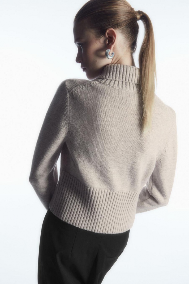 COS Cropped Gyapjú Zip-up Kardigán Női Bézs | HAO-402715