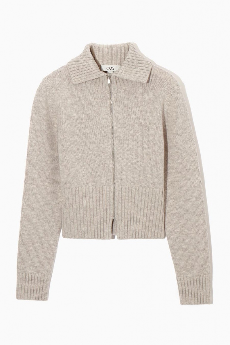 COS Cropped Gyapjú Zip-up Kardigán Női Bézs | HAO-402715