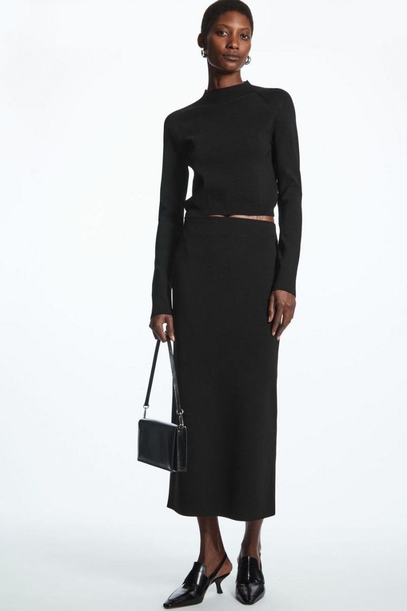 COS Cropped Kötött Mock-neck Felső Női Fekete | APC-210463