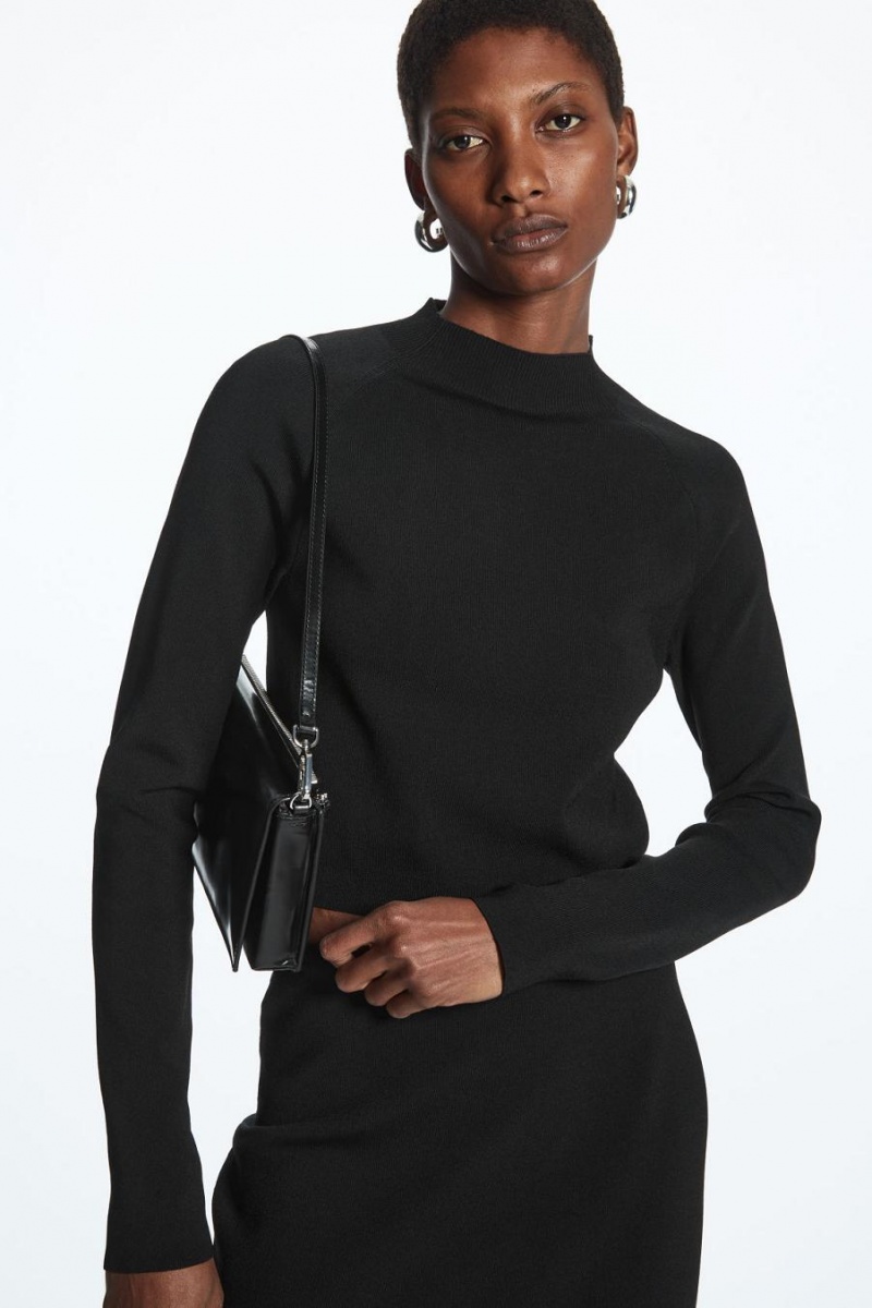 COS Cropped Kötött Mock-neck Felső Női Fekete | APC-210463