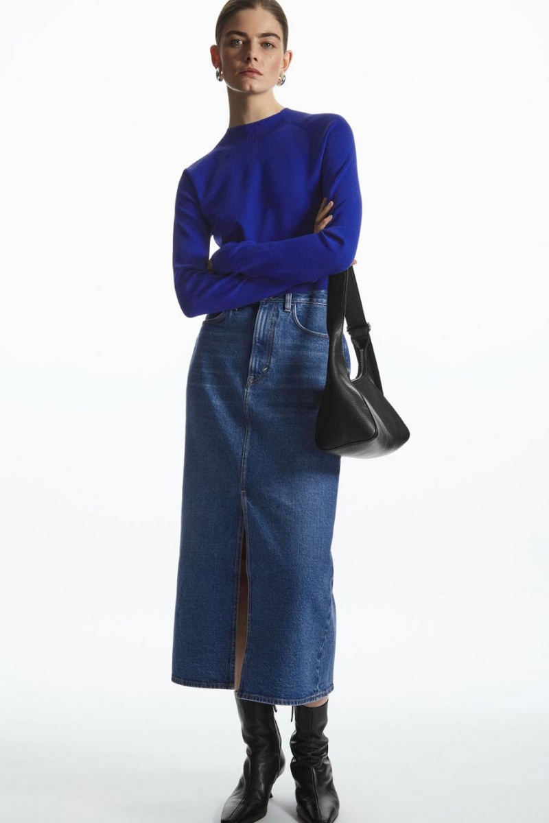 COS Cropped Kötött Mock-neck Felső Női Világos Kék | RAS-450261