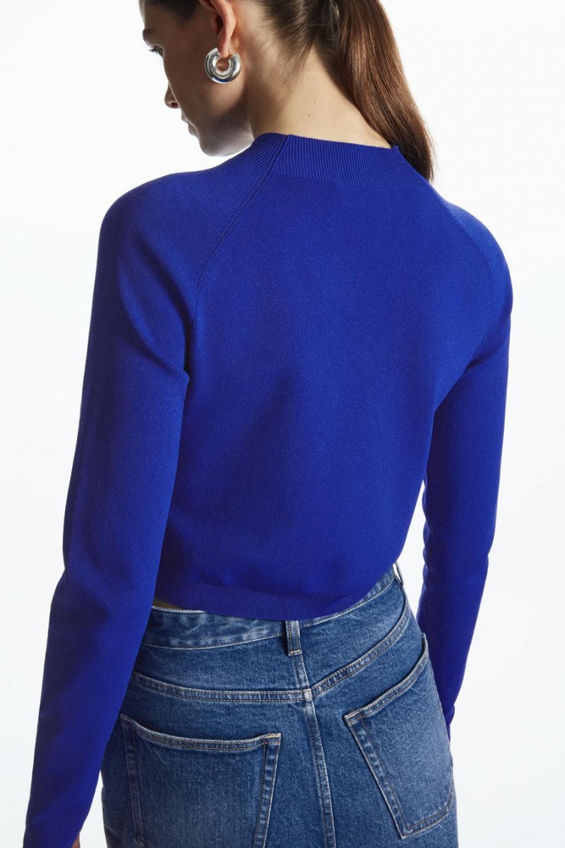 COS Cropped Kötött Mock-neck Felső Női Világos Kék | RAS-450261