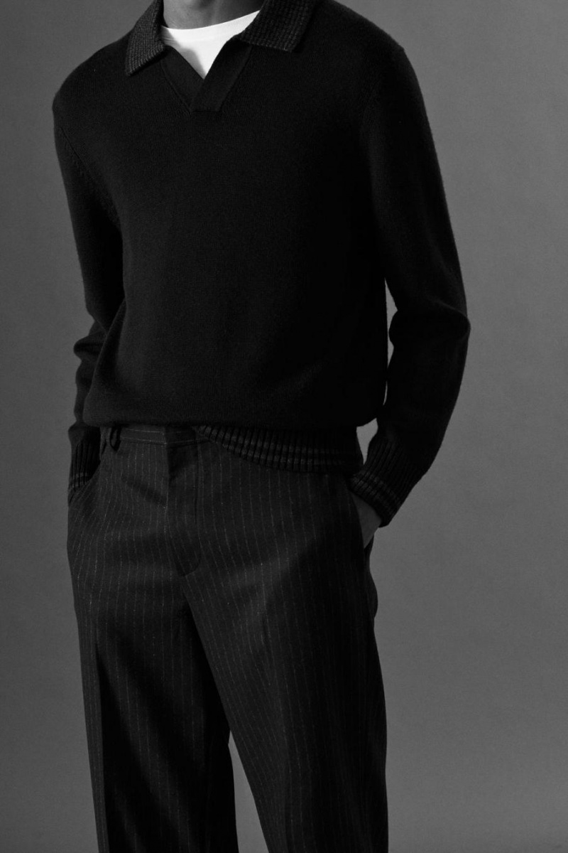 COS Cropped Pinstriped Gyapjú - Egyenes Nadrág Férfi Sötétkék | CXD-890246