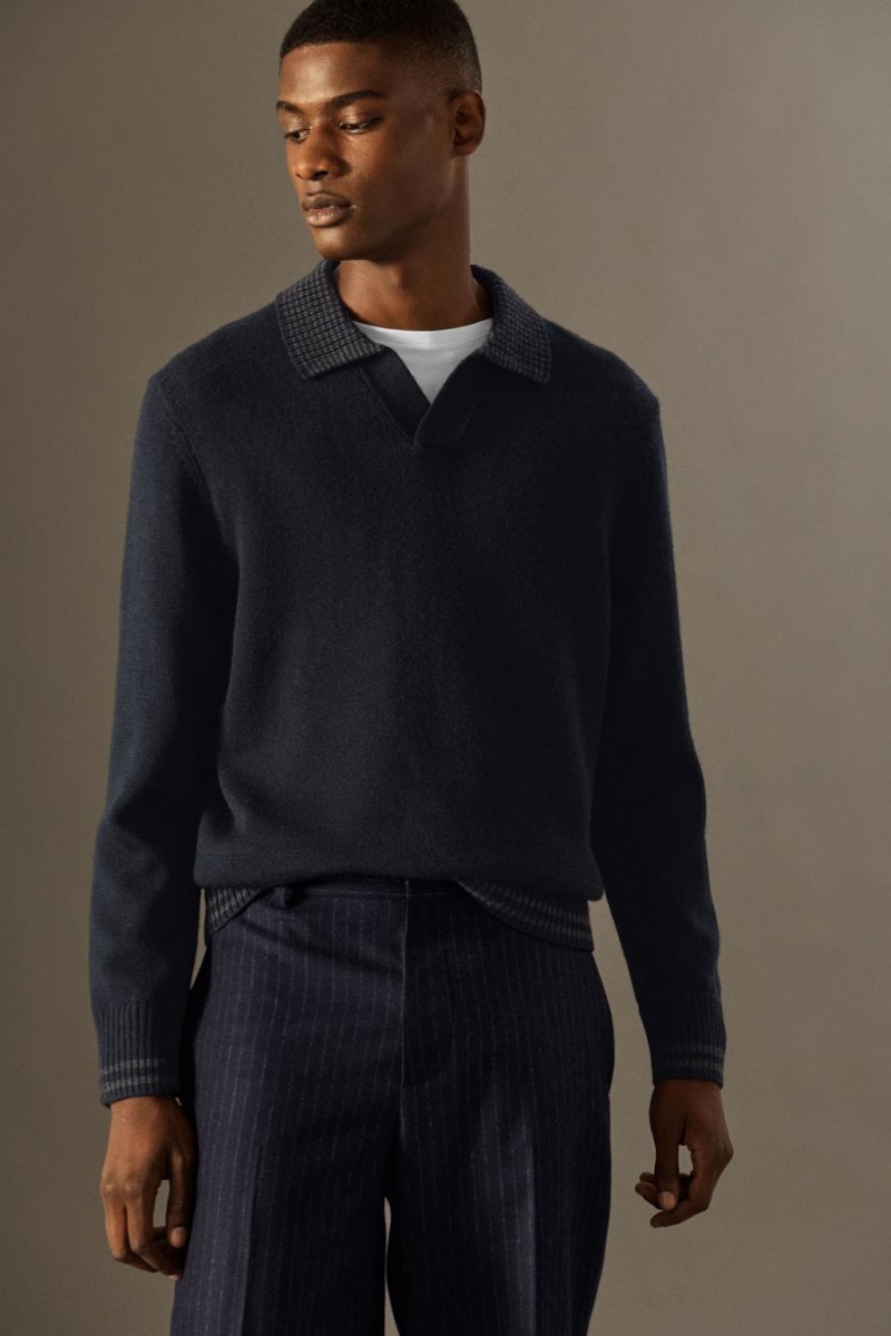 COS Cropped Pinstriped Gyapjú - Egyenes Nadrág Férfi Sötétkék | CXD-890246