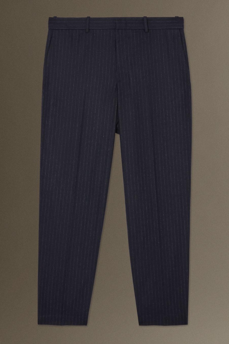 COS Cropped Pinstriped Gyapjú - Egyenes Nadrág Férfi Sötétkék | CXD-890246