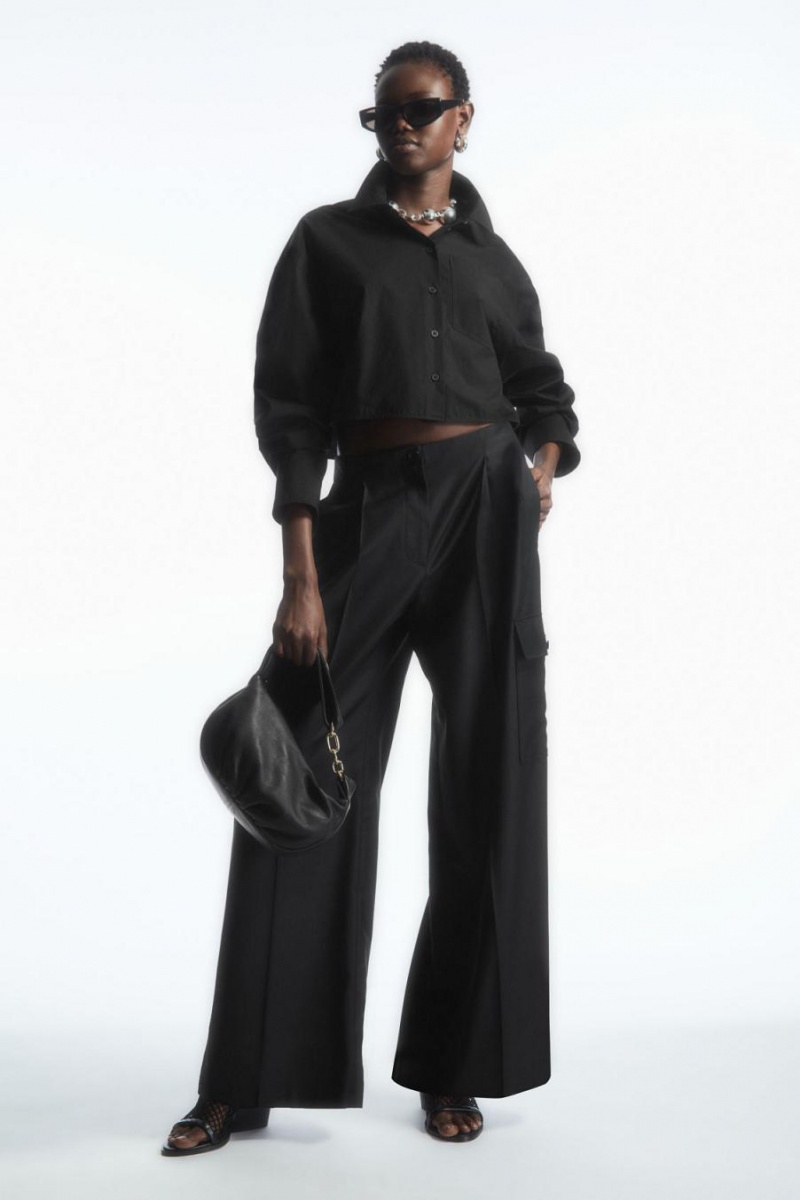 COS Cropped Poplin Ing Női Fekete | HBE-127508