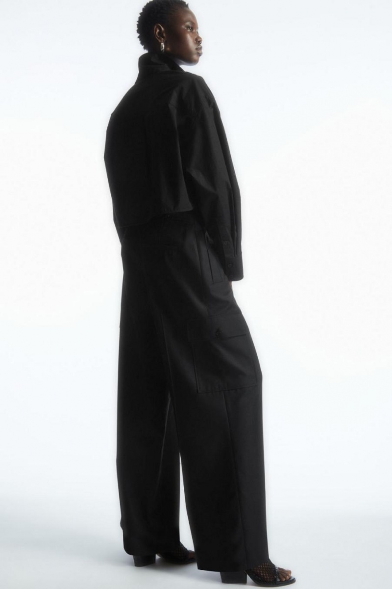 COS Cropped Poplin Ing Női Fekete | HBE-127508