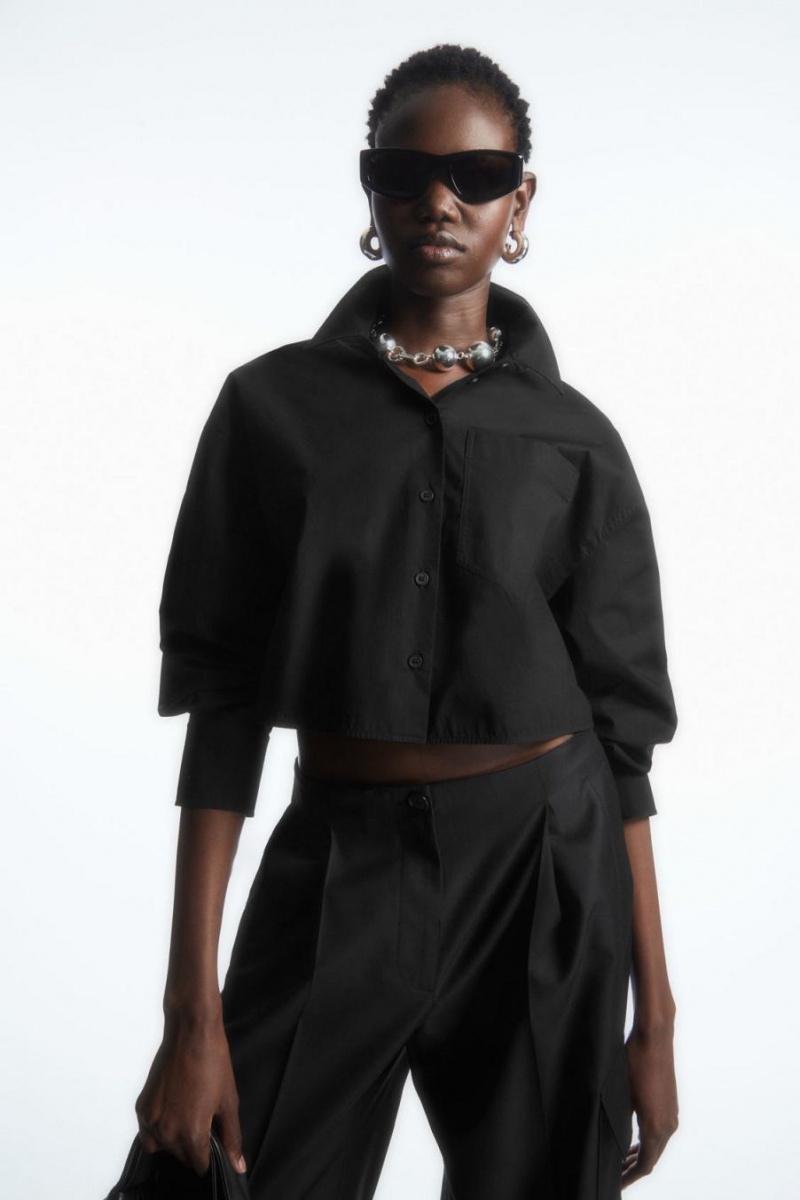 COS Cropped Poplin Ing Női Fekete | HBE-127508