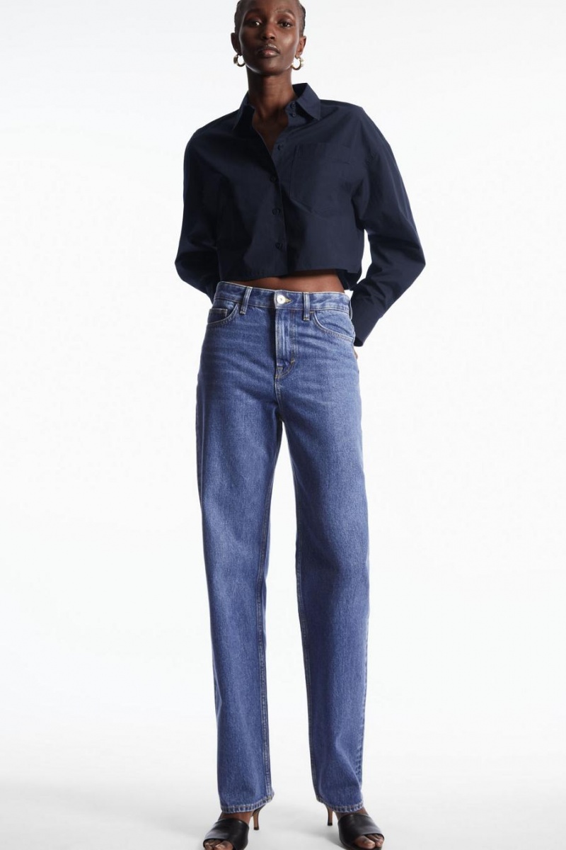 COS Cropped Poplin Ing Női Sötétkék | AID-921605