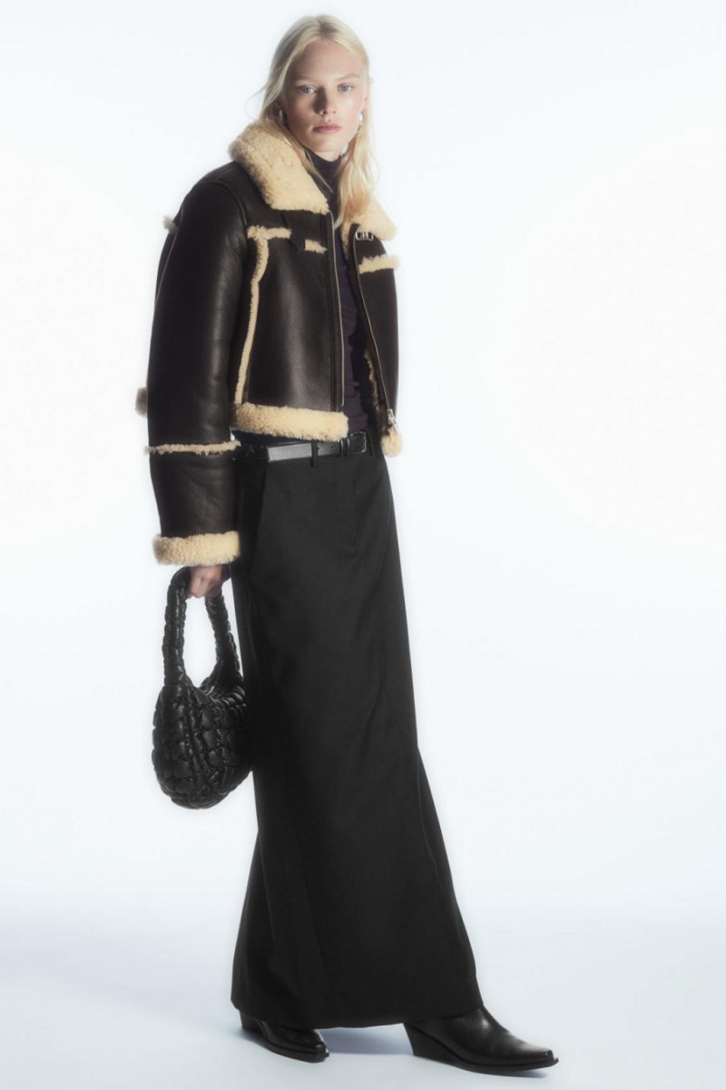 COS Cropped Shearling Kabát Női Sötétbarna Krém | EIR-750243