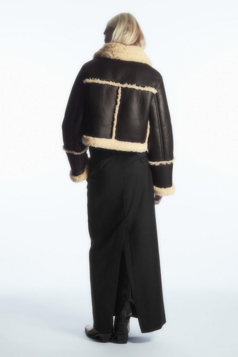 COS Cropped Shearling Kabát Női Sötétbarna Krém | EIR-750243