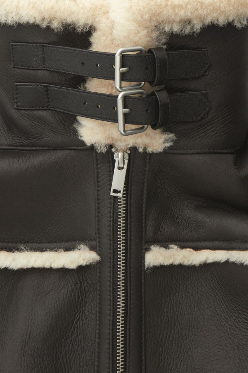 COS Cropped Shearling Kabát Női Sötétbarna Krém | EIR-750243