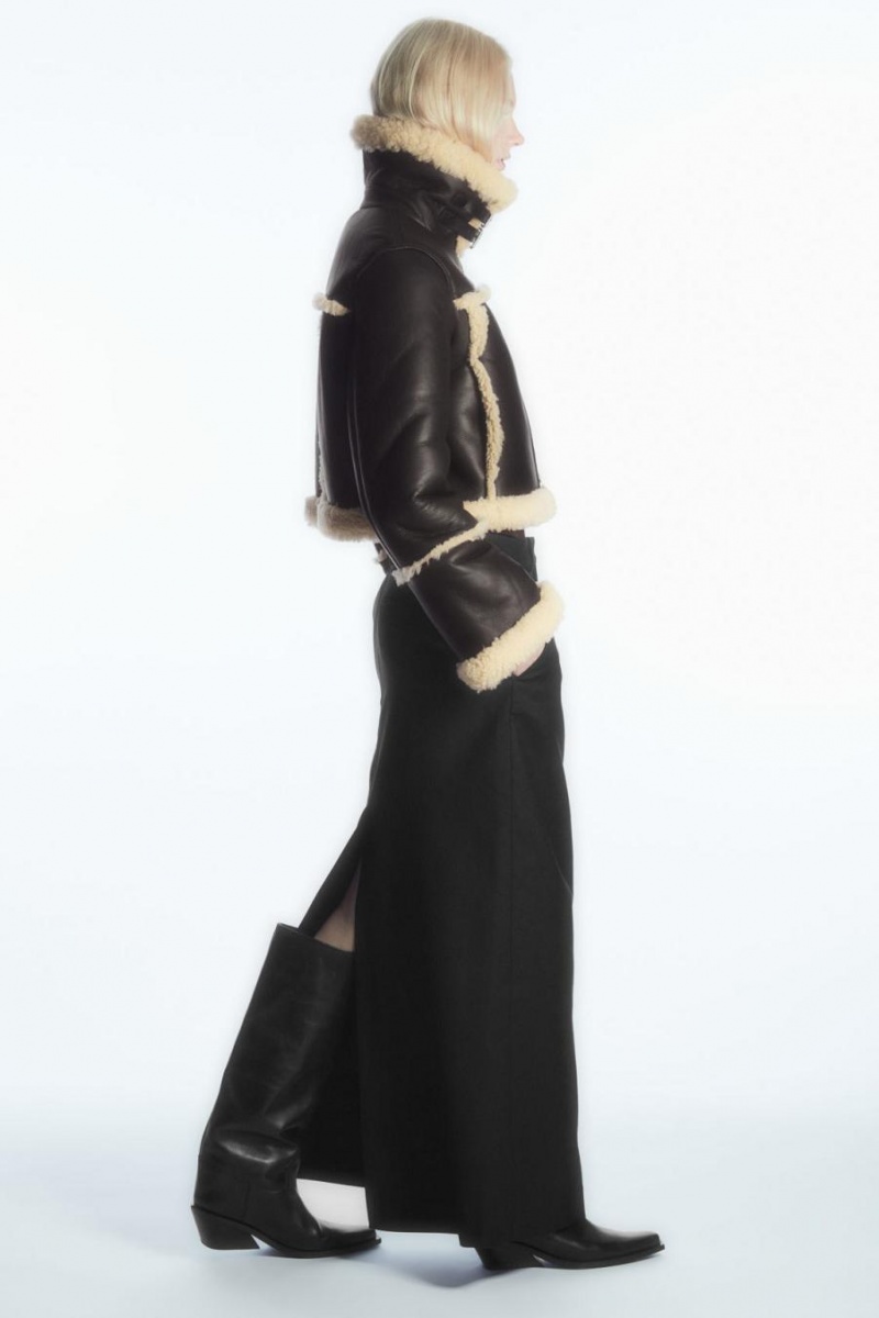 COS Cropped Shearling Kabát Női Sötétbarna Krém | EIR-750243
