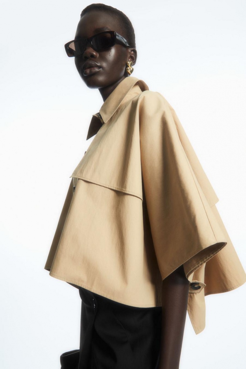 COS Cropped Trench Coat Capes Női Világos Bézs | OLR-532807