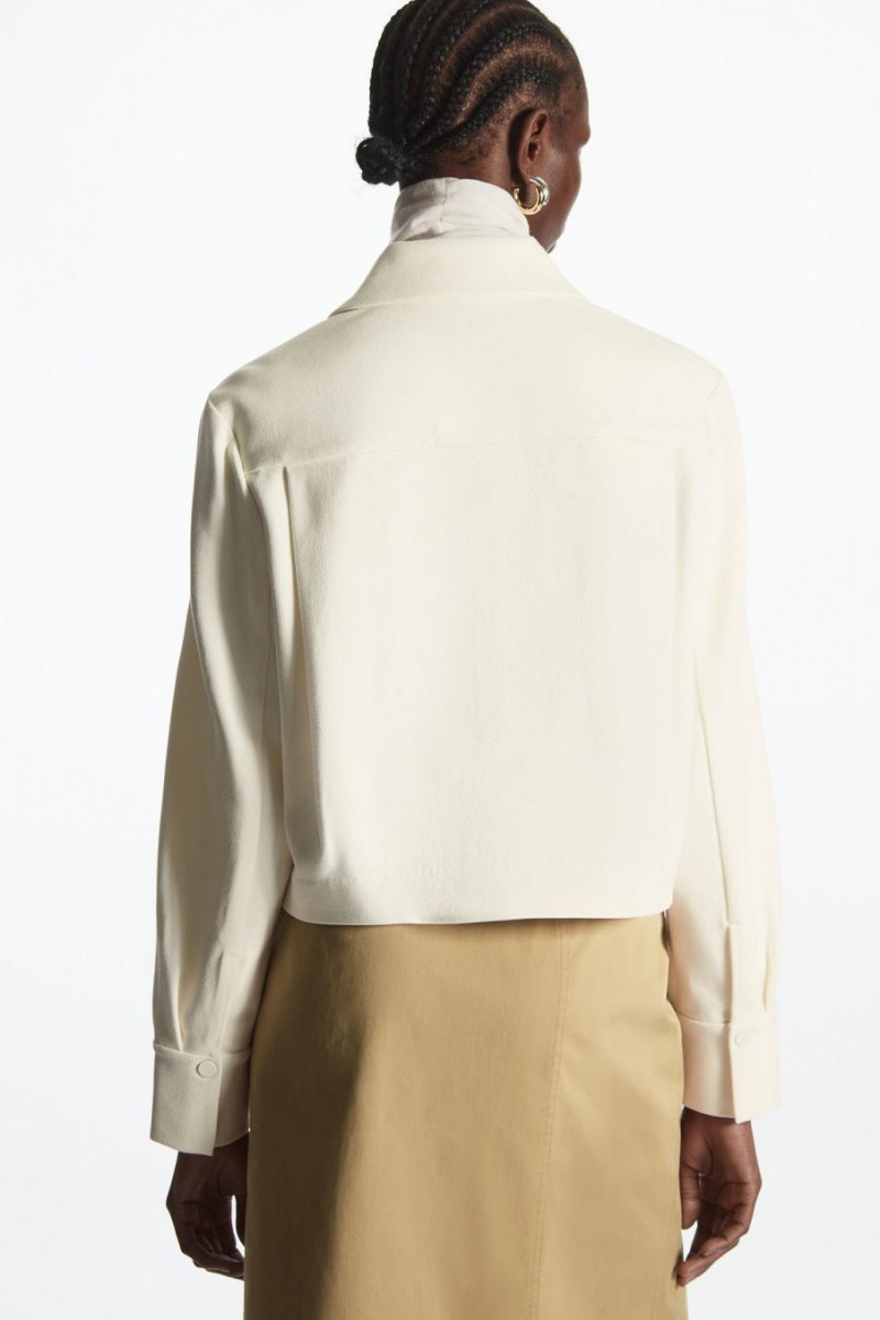 COS Cropped Twill Kabát Női Fehér | ITZ-348091