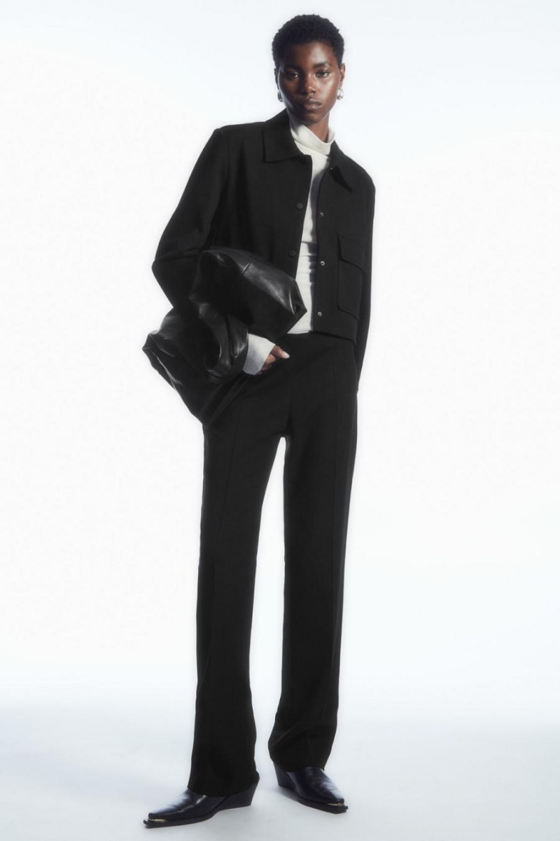 COS Cropped Twill Kabát Női Fekete | WJQ-862503