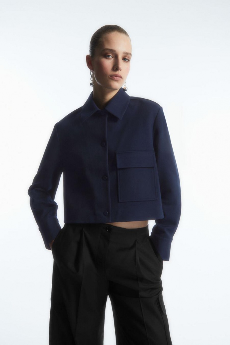 COS Cropped Twill Kabát Női Sötétkék | KZM-402795