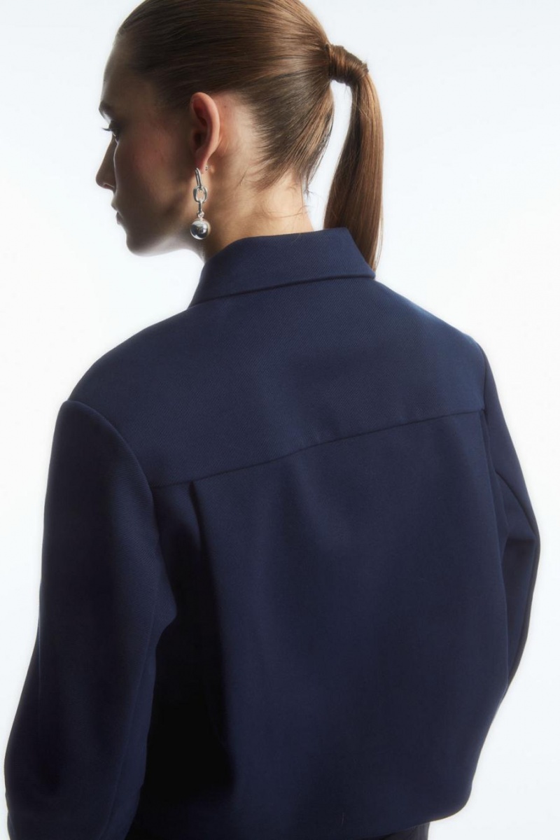 COS Cropped Twill Kabát Női Sötétkék | KZM-402795