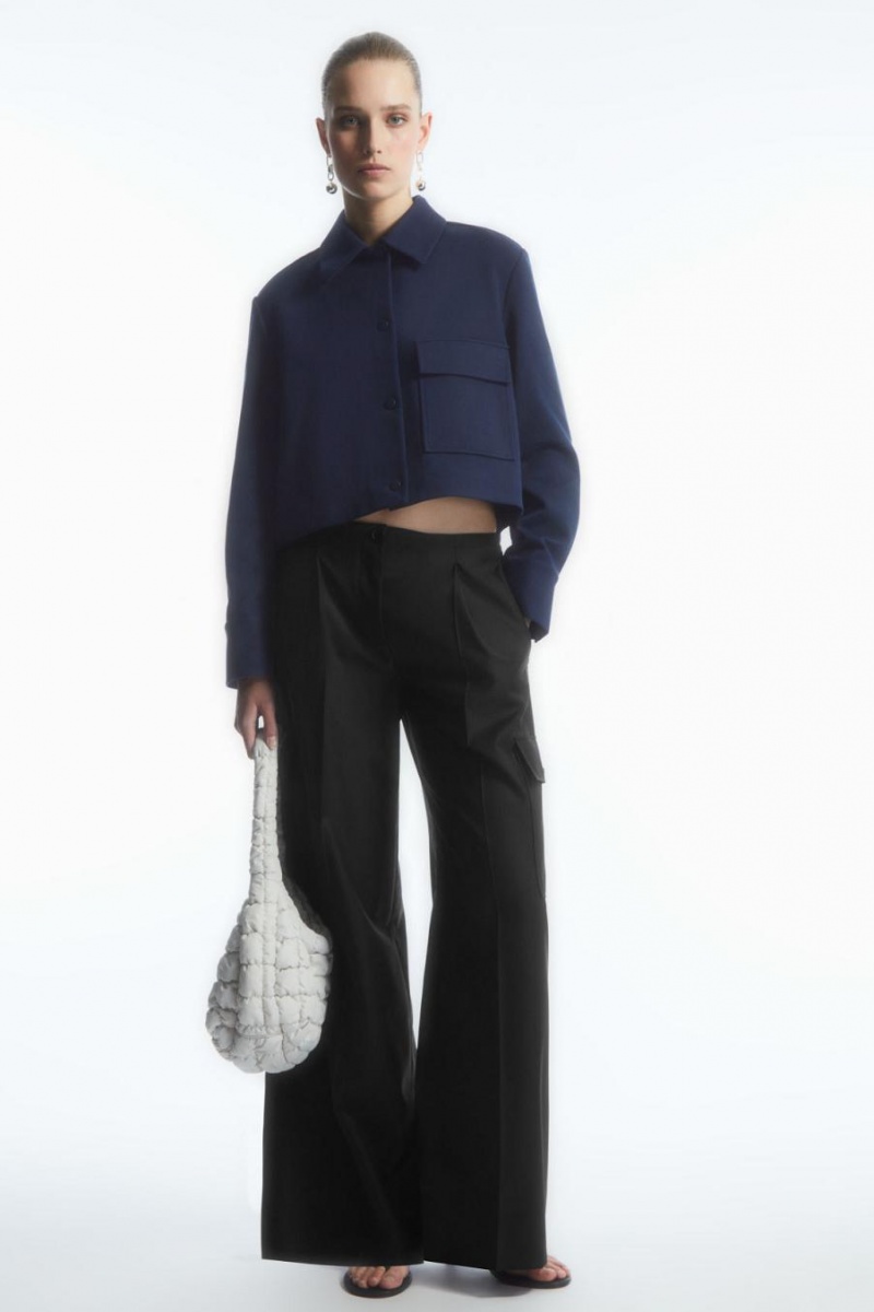 COS Cropped Twill Kabát Női Sötétkék | KZM-402795