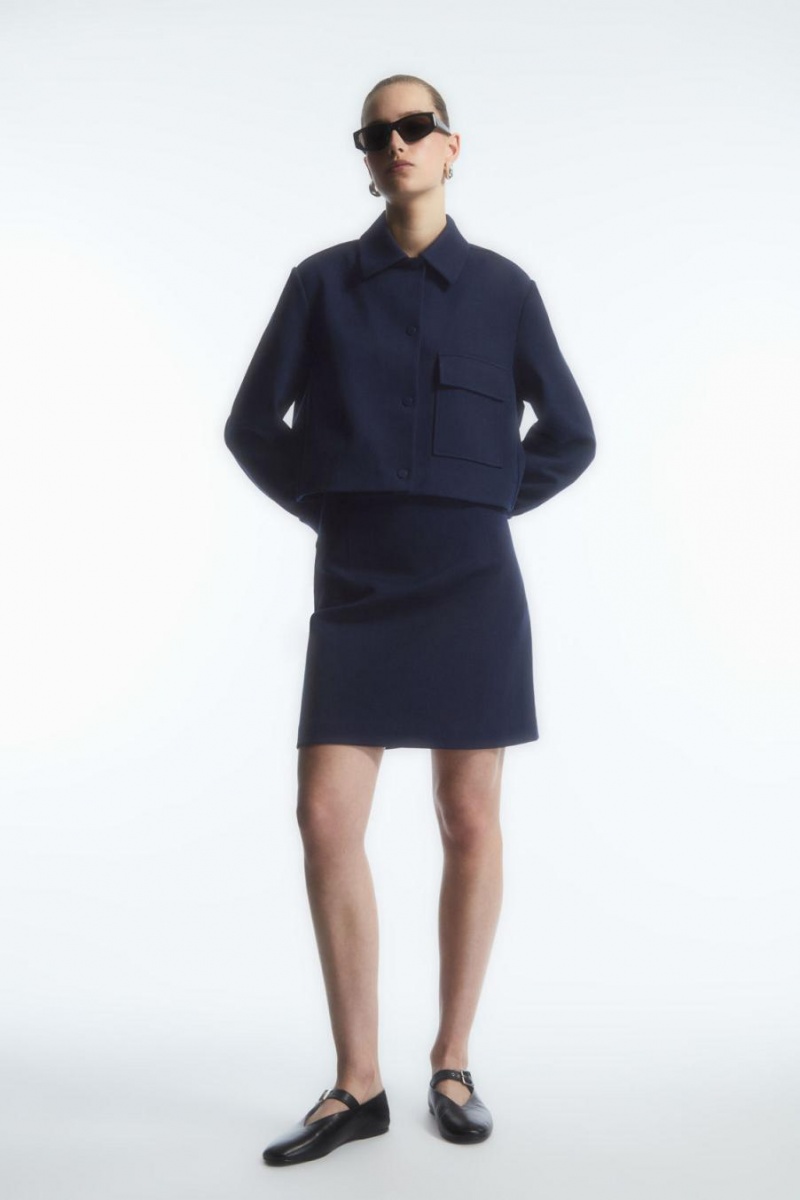 COS Cropped Twill Kabát Női Sötétkék | KZM-402795