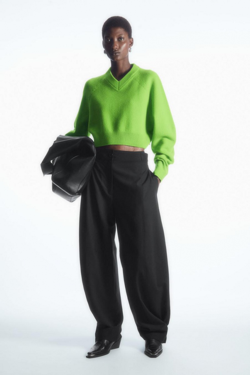 COS Cropped V-neck Gyapjú Jumpers Női Zöld | LPJ-076953