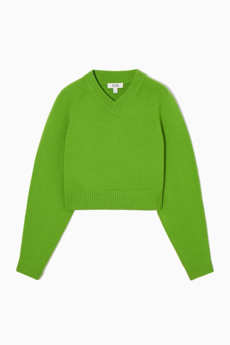 COS Cropped V-neck Gyapjú Jumpers Női Zöld | LPJ-076953
