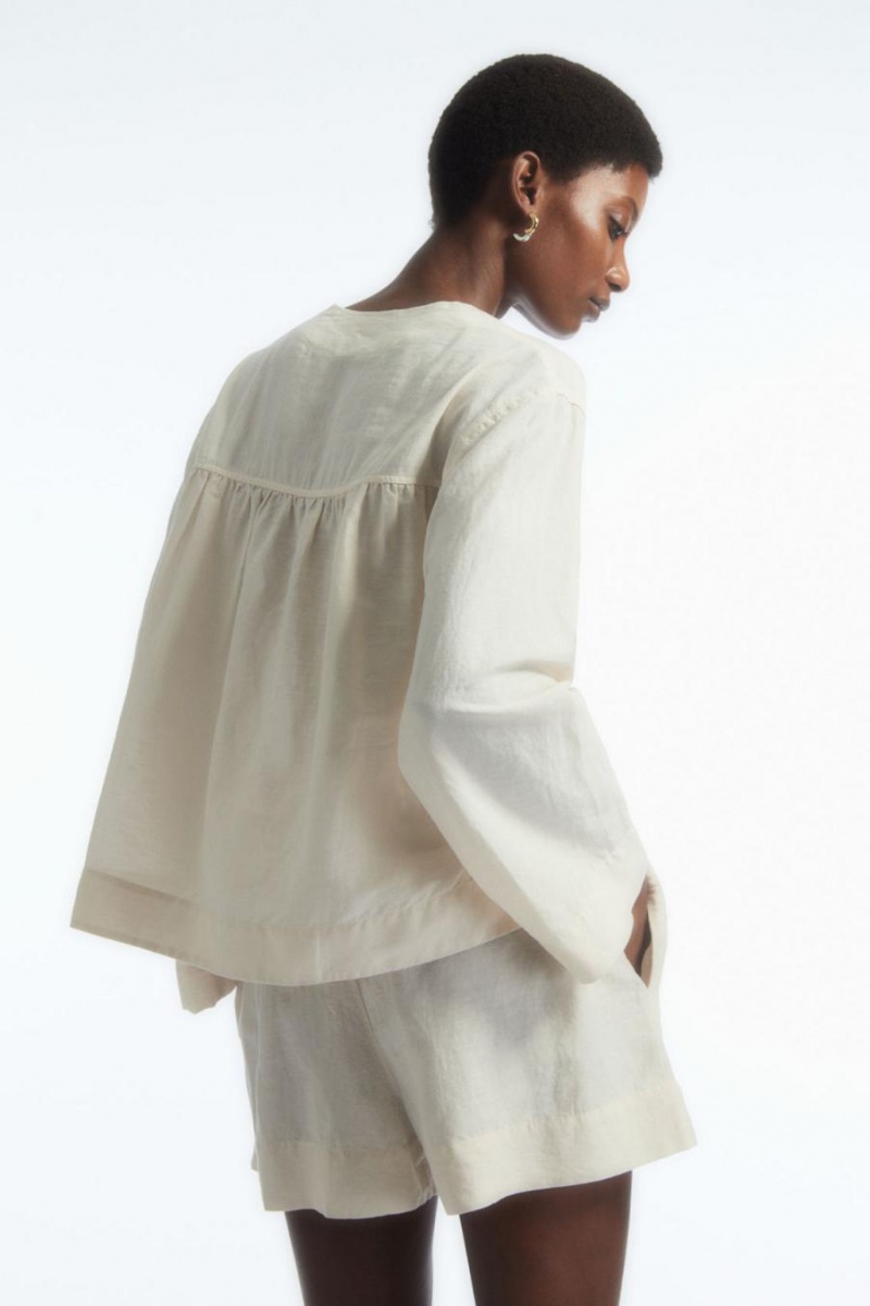 COS Cropped V-neck Linen Ing Női Fehér | XFJ-193872