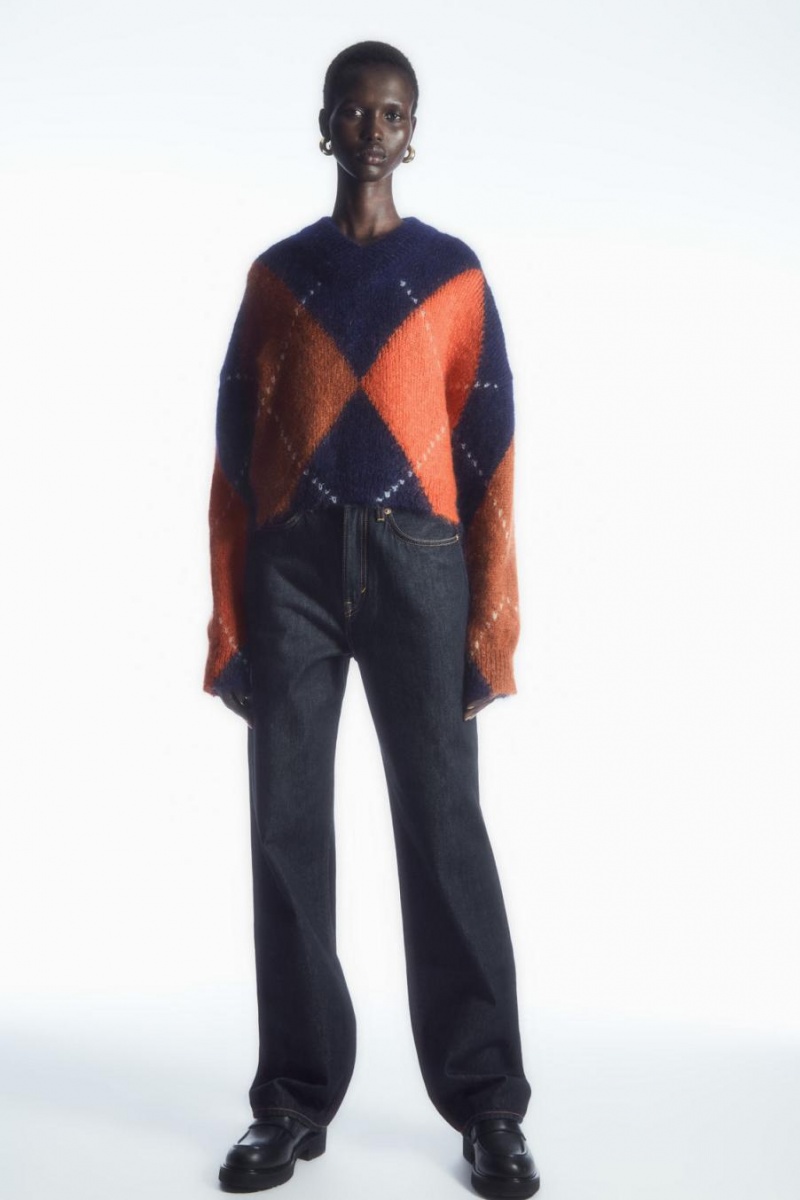 COS Cropped V-neck Mohair Jumpers Női Sötétkék | JQG-420193