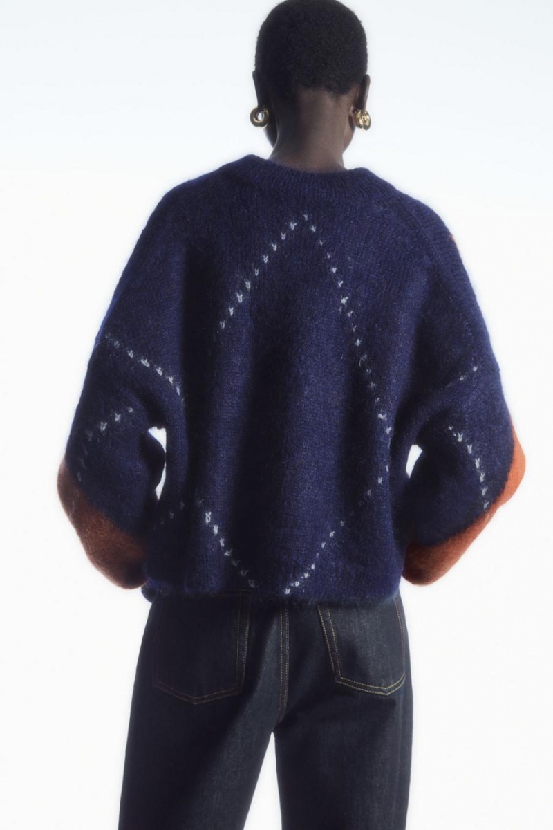 COS Cropped V-neck Mohair Jumpers Női Sötétkék | JQG-420193