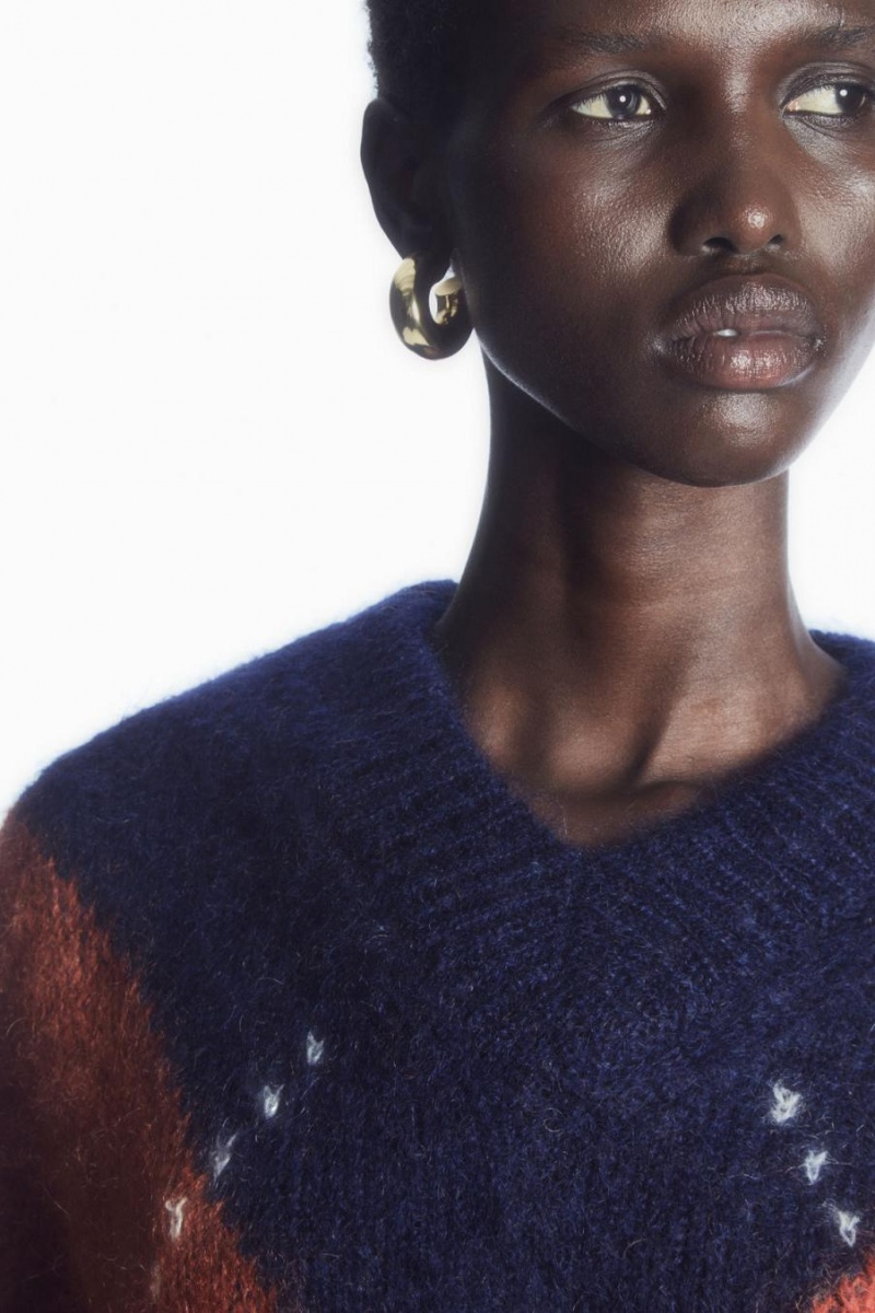 COS Cropped V-neck Mohair Jumpers Női Sötétkék | JQG-420193