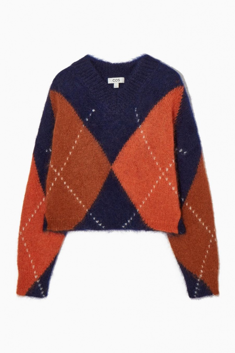 COS Cropped V-neck Mohair Jumpers Női Sötétkék | JQG-420193