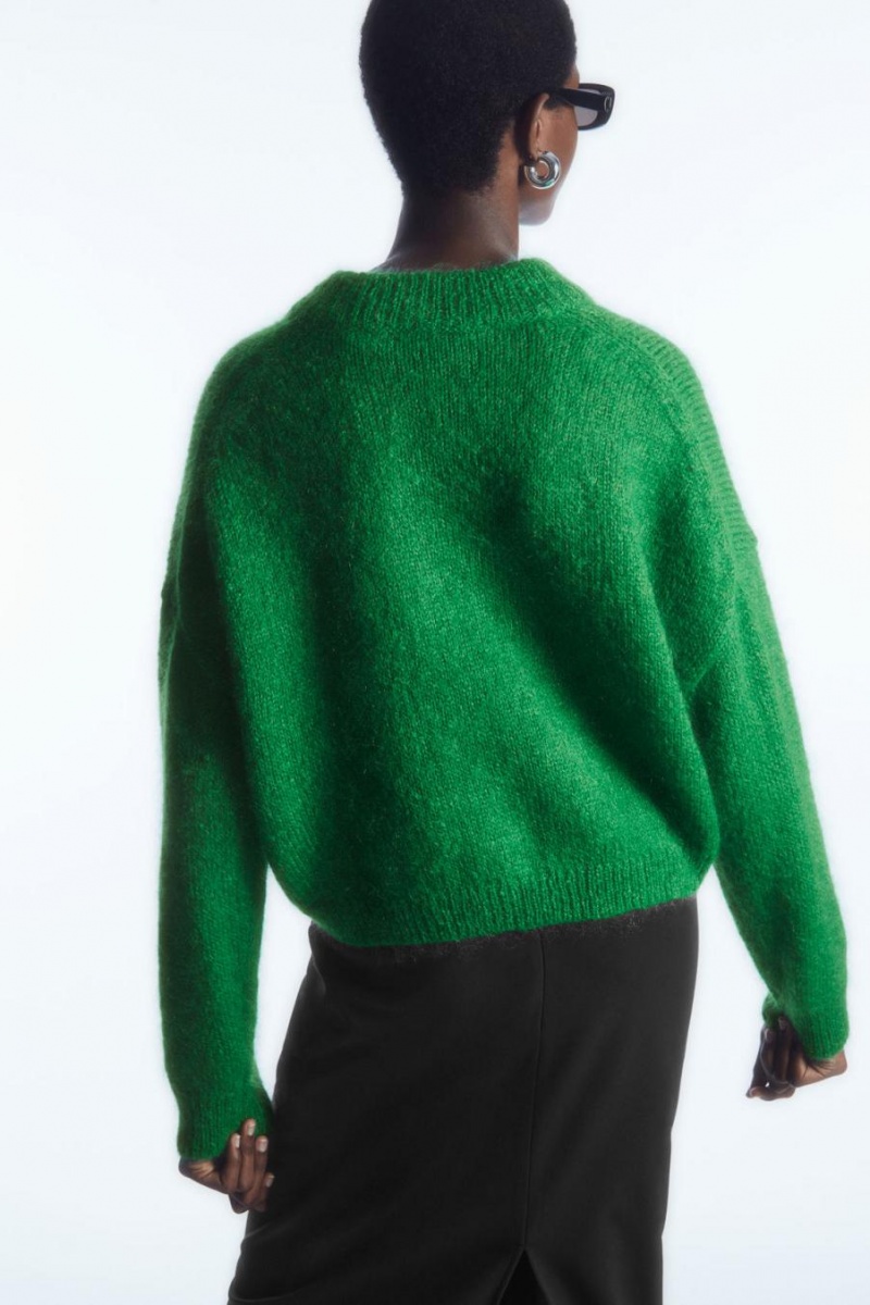 COS Cropped V-neck Mohair Jumpers Női Zöld | MAC-423801
