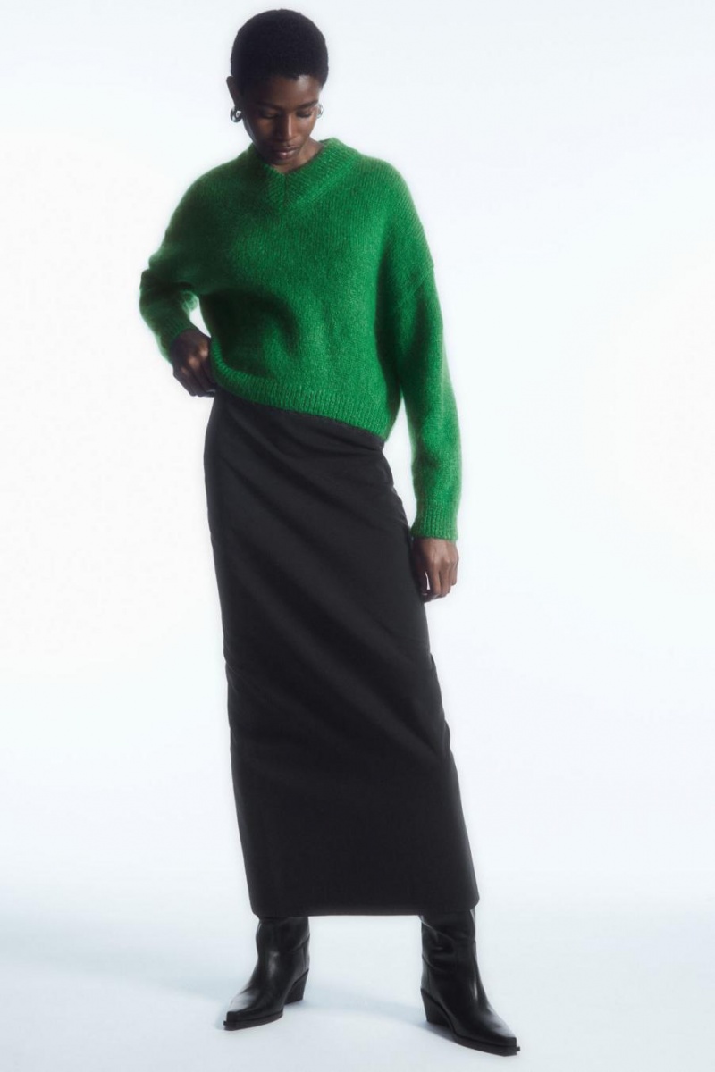 COS Cropped V-neck Mohair Jumpers Női Zöld | MAC-423801