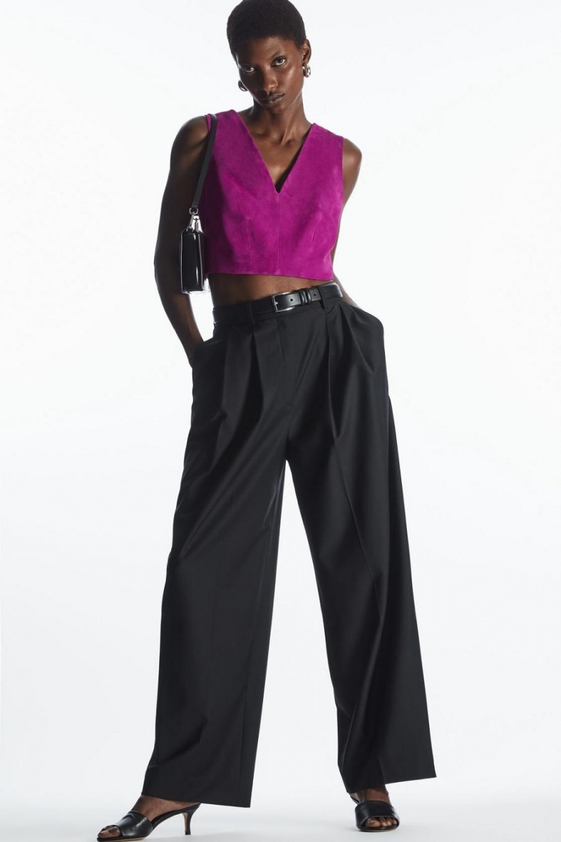 COS Cropped V-neck Velúr Felső Női Lila | JSA-846532