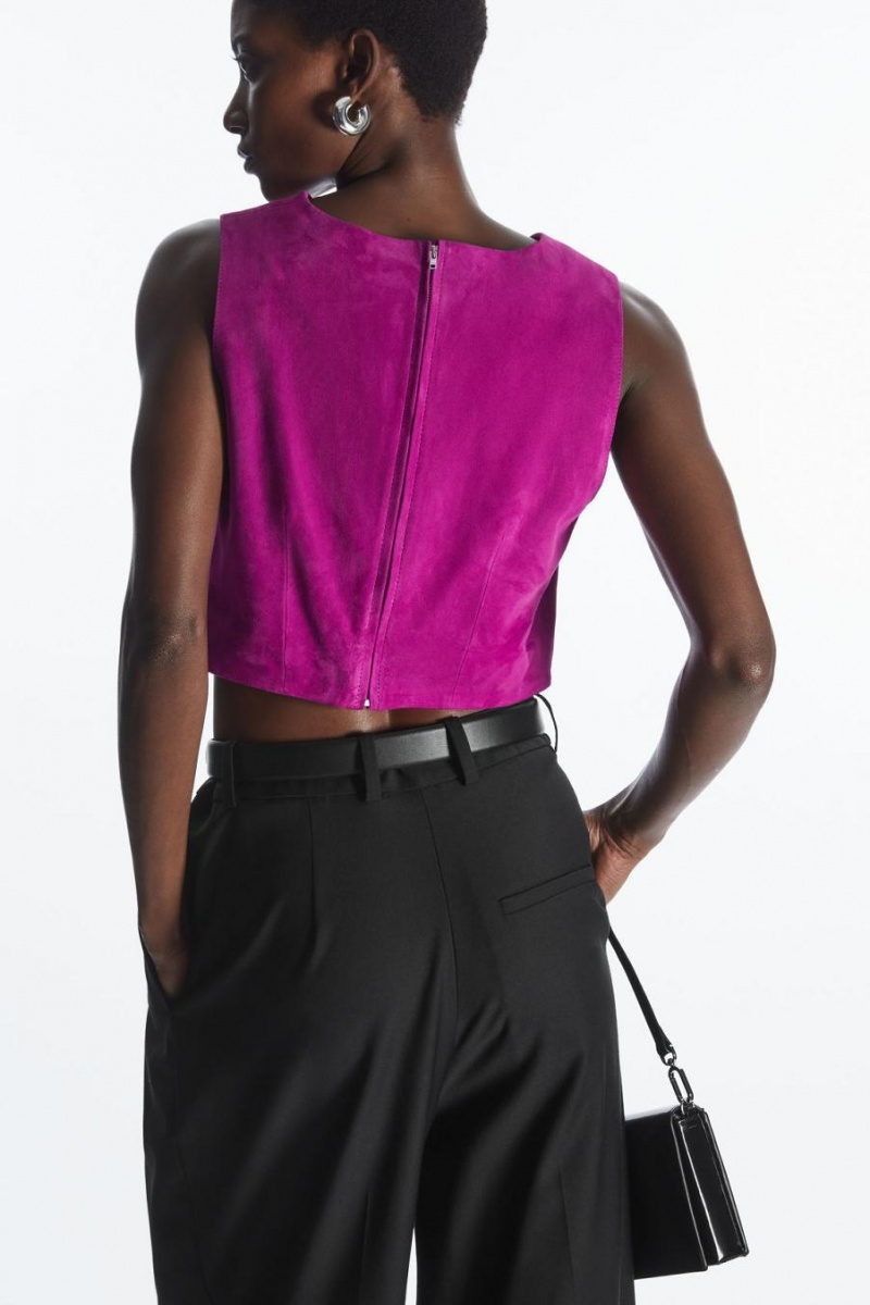 COS Cropped V-neck Velúr Felső Női Lila | JSA-846532