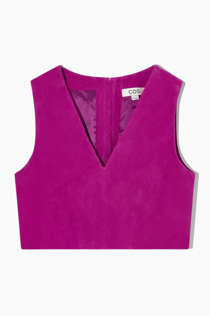 COS Cropped V-neck Velúr Felső Női Lila | JSA-846532