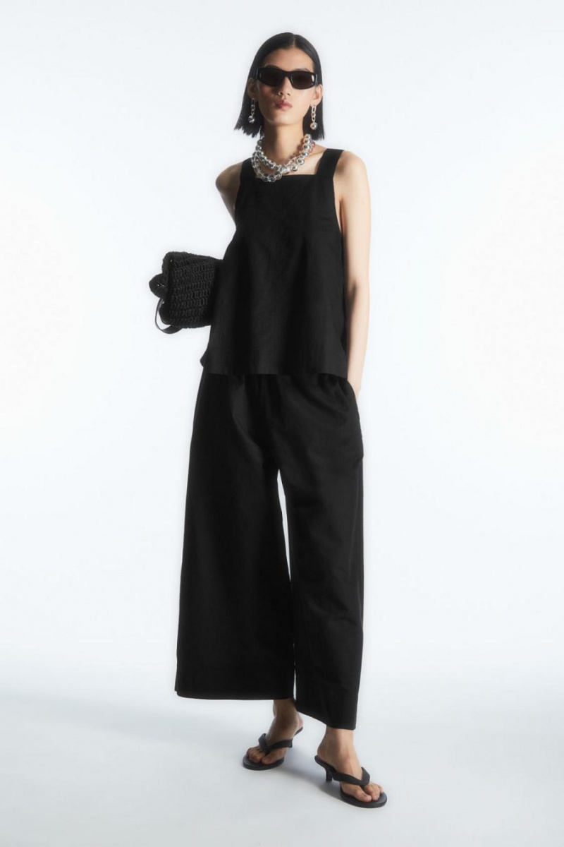 COS Cross-back Linen Felső Női Fekete | BZM-173586