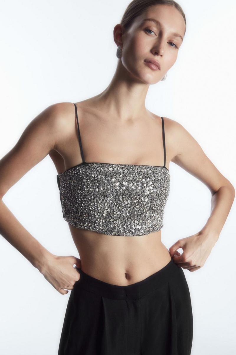 COS Crystal-embellished Bustier Női Fekete | SEA-610243