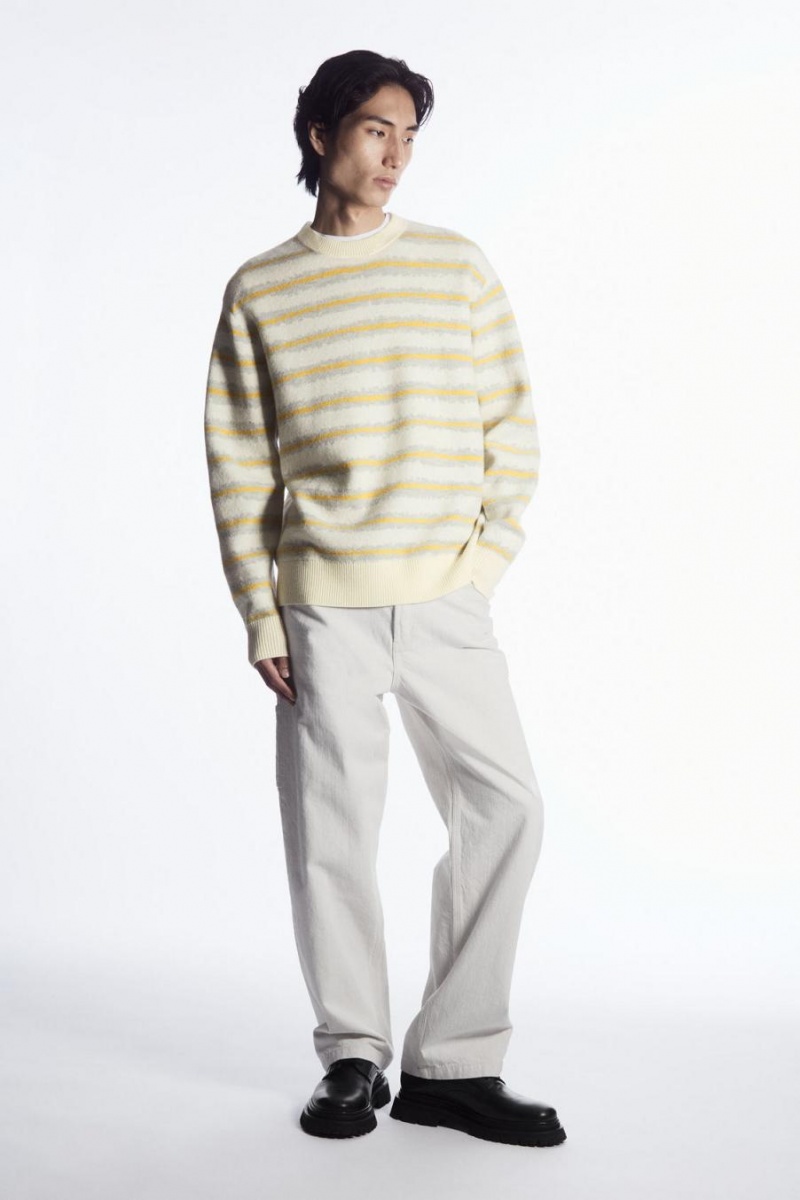 COS Csíkos Boiled-wool Jumpers Férfi Krém | VAO-176098