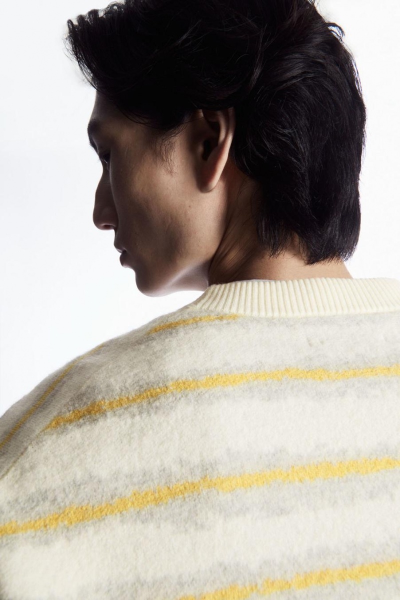 COS Csíkos Boiled-wool Jumpers Férfi Krém | VAO-176098