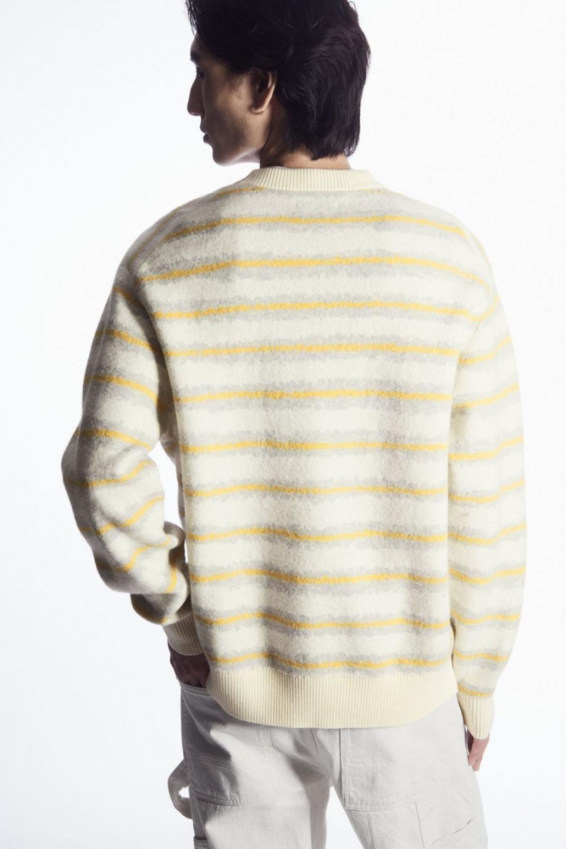 COS Csíkos Boiled-wool Jumpers Férfi Krém | VAO-176098