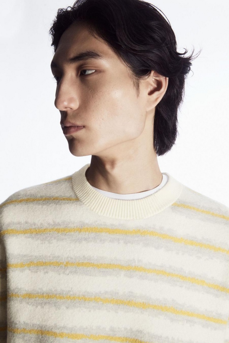 COS Csíkos Boiled-wool Jumpers Férfi Krém | VAO-176098