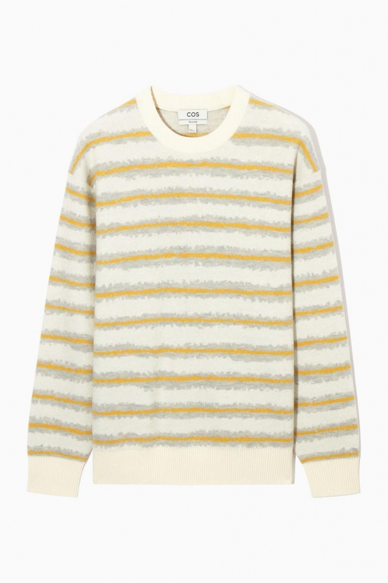 COS Csíkos Boiled-wool Jumpers Férfi Krém | VAO-176098