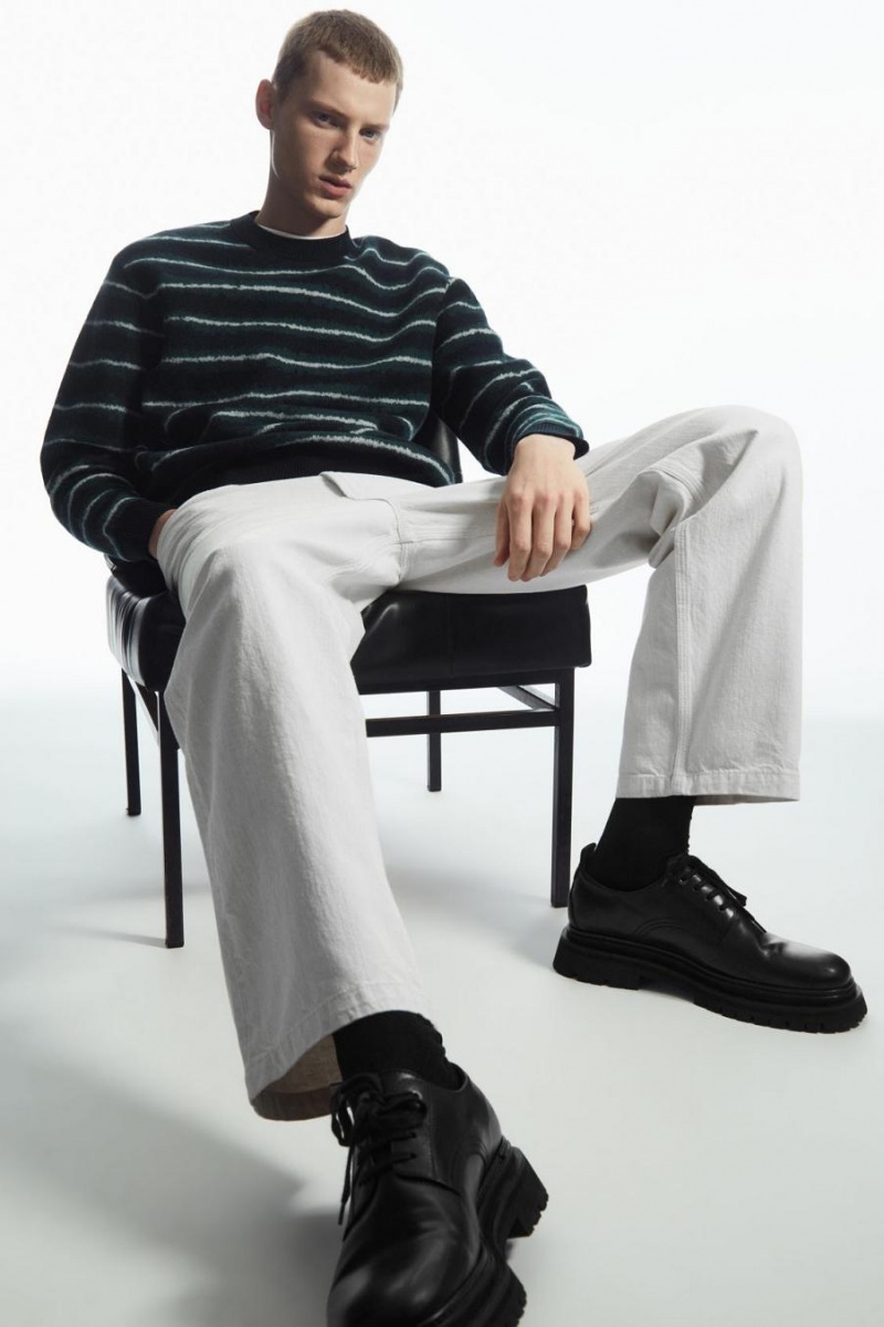 COS Csíkos Boiled-wool Jumpers Férfi Sötétkék | YLI-098521